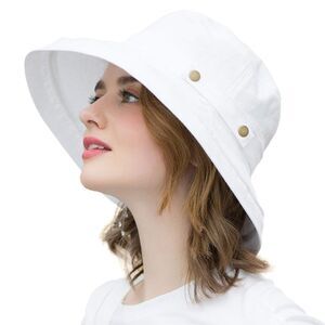 Women's Cotton Wide Brim Sun Hat UPF50+ UV Packable Travel Beach Summer Bucket